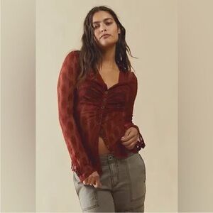 Free People XL Empress Rock Flower Fields Lace Button Down Shirtee Top